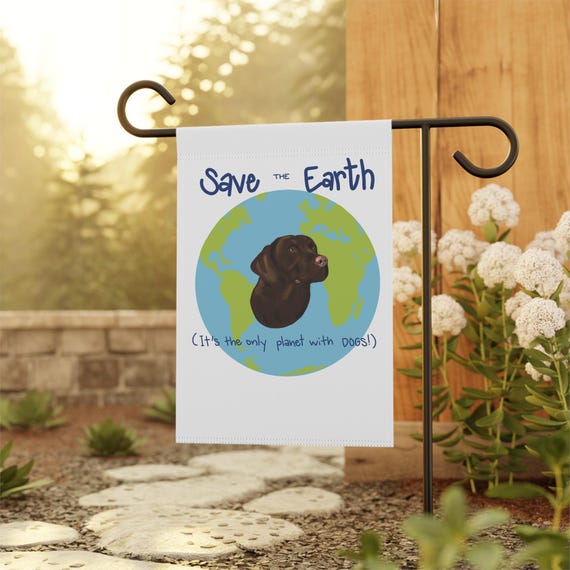 Chocolate Lab Double-Sided Garden Flag, Save the Earth, Dog Lover's Decor, Eco Conscious Gifts, Earth Day, Labrador Lover, double sided flag by TheCharmedCardinal
